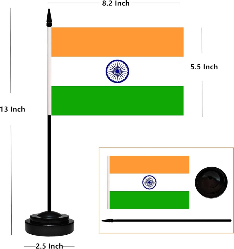 BCLin 12 Pack India Desk Flags Set, Indian Small Mini Table Office Flags with 12" Solid Black Pole, 8.2 x 5.5 Inches, Home and Office Decoration, Festival Celebrations - Image 2